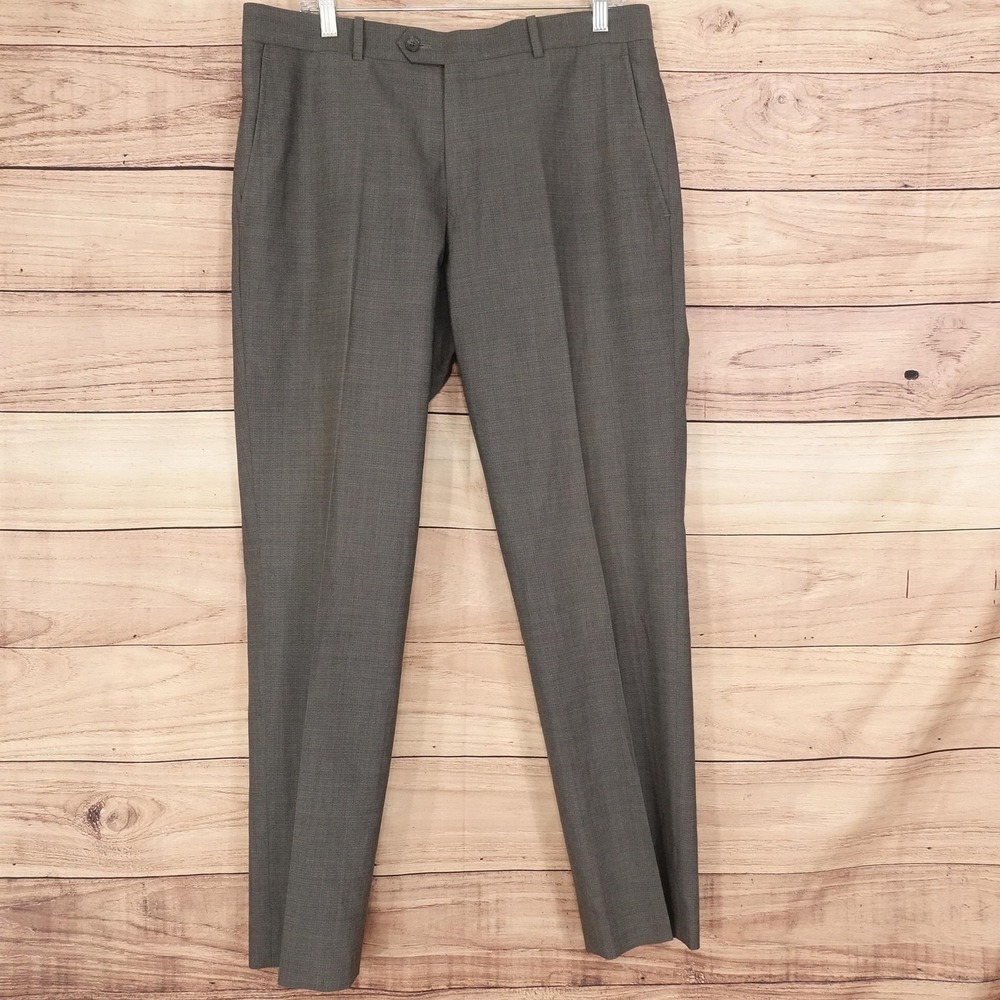 Bar III Dress Pants Mens 36x32 Gray Check Slim Fit Wool Blend Tapered